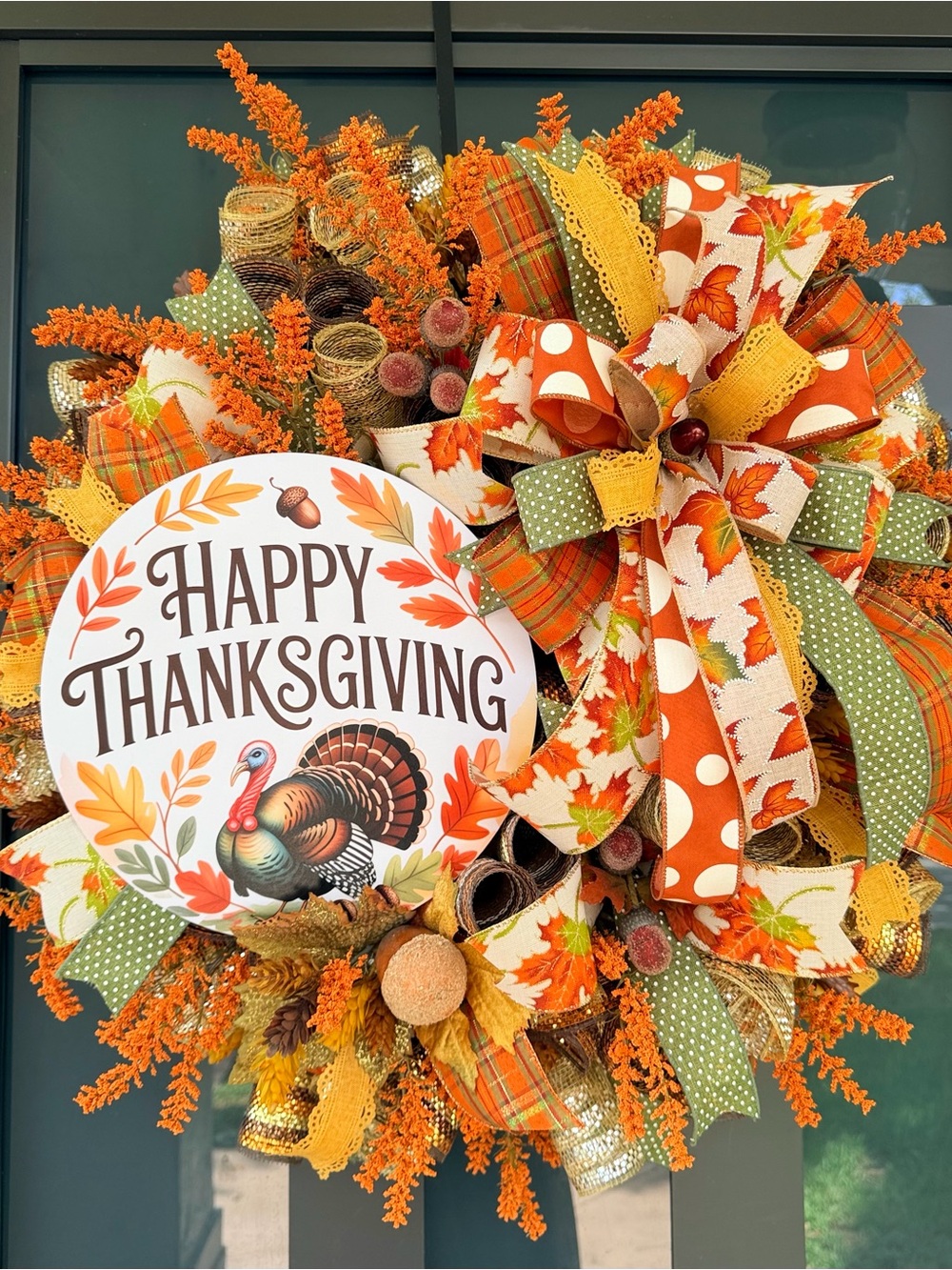 Happy Thanksgiving Orange & Green Decorative Holiday Wreath